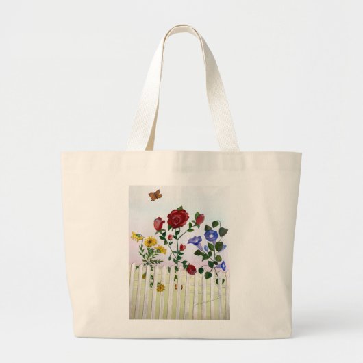 Blume auf einem Picketzaun Aquarellmalerei Jumbo Stoffbeutel (Vorne)