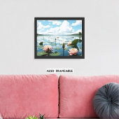 Blume auf einem See mit bewölktem Himmel | Leinwanddruck