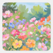 Blume auf Feld Quadratischer Aufkleber (Vorderseite)