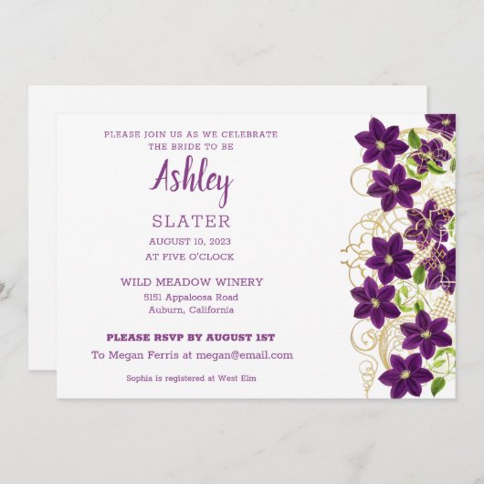 Blume auf Gold Trellis Bridal Dusche Einladung (Vorne/Hinten)