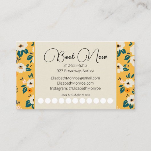 Blume auf Goldsalon-Haarstylist Makeup Treue Visitenkarte (Rückseite)