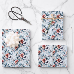 Blume auf grauem und weißem Marmor Geschenkpapier Set