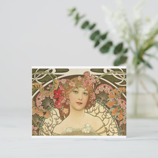 Blume auf ihrem Haar Postkarte (Stehend Vorderseite)