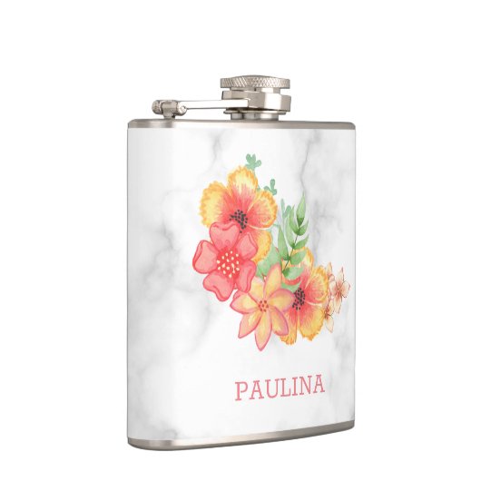 Blume auf Marmor Flachmann (Rechts)