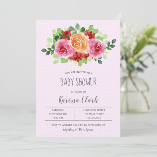 Blume auf Pink Polka Dots Girl Babydusche laden ei (Stehend Vorderseite)