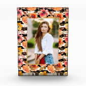 Blume auf Schwarz-weißen Streifen Goldpunkte benut Fotoblock (Vorderseite)