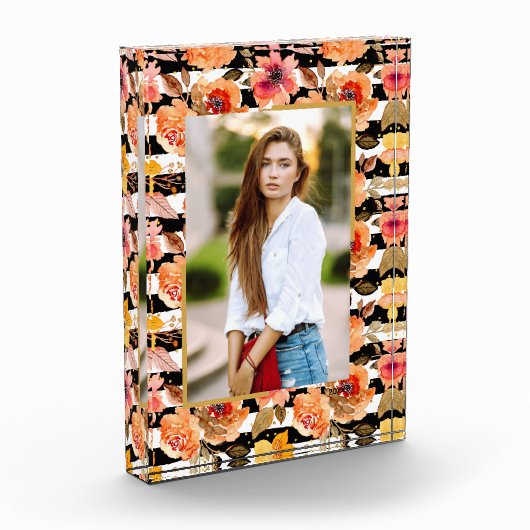 Blume auf Schwarz-weißen Streifen Goldpunkte benut Fotoblock (Links)