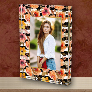 Blume auf Schwarz-weißen Streifen Goldpunkte benut Fotoblock