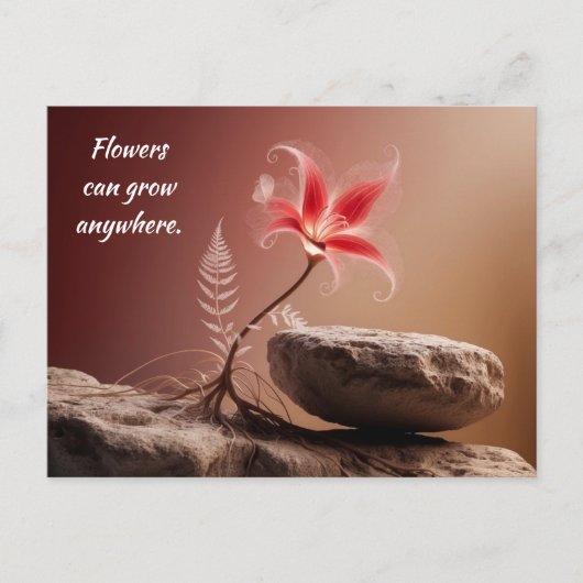 Blume auf Stein mit Spruch Postkarte (Vorderseite)