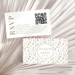 Blume auf Weiden Hochzeit RSVP QR-Codelkarten Begleitkarte