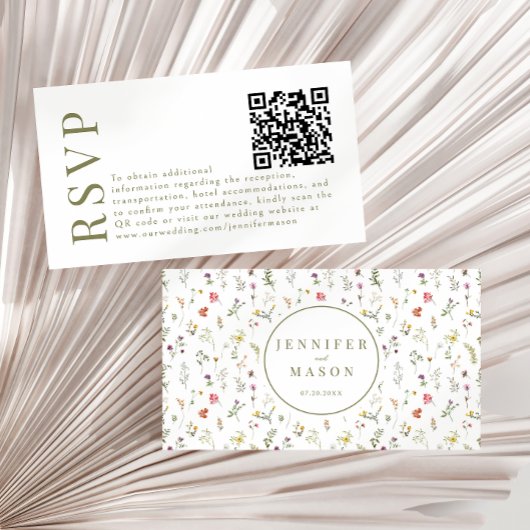 Blume auf Weiden Hochzeit RSVP QR-Codelkarten Begleitkarte