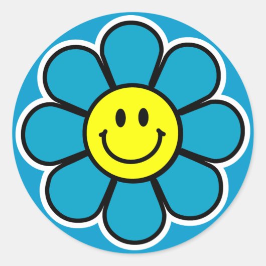 Blume-Aufkleber (blau) Runder Aufkleber (Vorderseite)