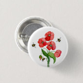 Blume aus Aquarelltuch und niedliche Hummel Button (Vorne & Hinten)