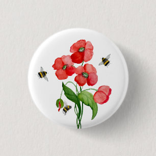 Blume aus Aquarelltuch und niedliche Hummel Button