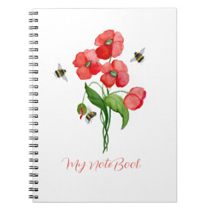 Blume aus Aquarelltuch und niedliche Hummel Notizblock