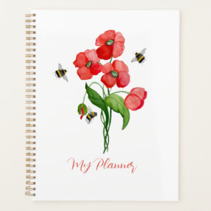 Blume aus Aquarelltuch und niedliche Hummel Planer