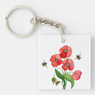 Blume aus Aquarelltuch und niedliche Hummel Schlüsselanhänger