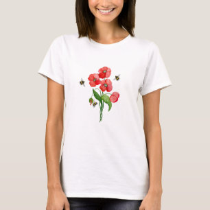 Blume aus Aquarelltuch und niedliche Hummel T-Shirt