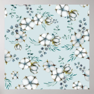 Blume aus Baumwolle und Eukalyptus Poster