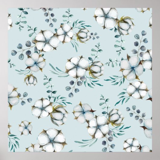 Blume aus Baumwolle und Eukalyptus Poster (Vorne)