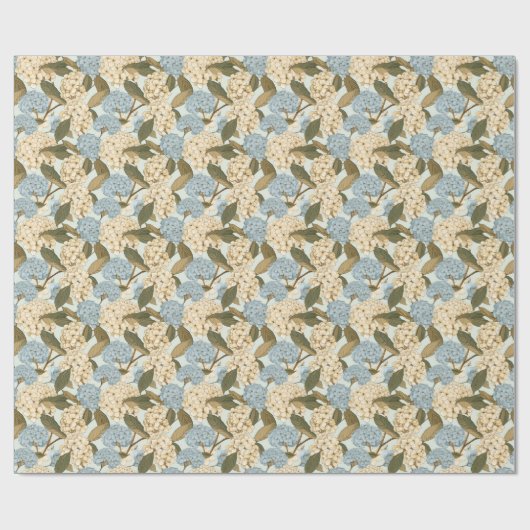 Blume aus Blau und Weiß und grüne Blätter Geschenkpapier (Flach)