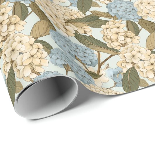 Blume aus Blau und Weiß und grüne Blätter Geschenkpapier (Rolleneckpunkt)