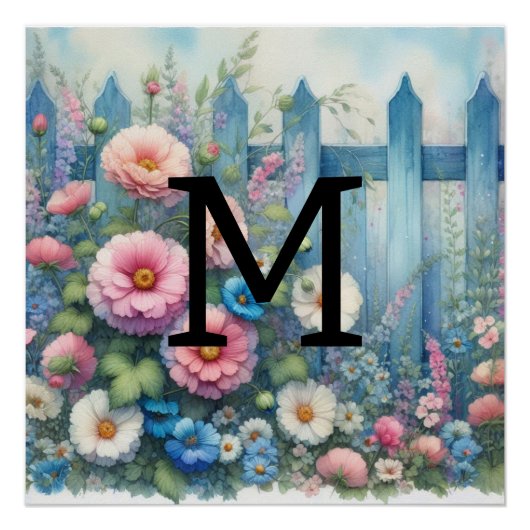 Blume aus blauem Holz in Monogramm Poster (Vorderseite)