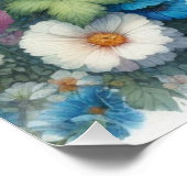 Blume aus blauem Holz in Monogramm Poster (Ecke)