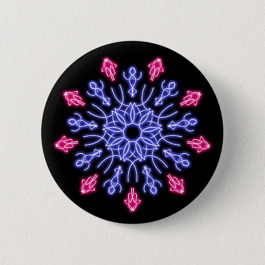 Blume aus blauem und rotem Neon Button (Vorderseite)
