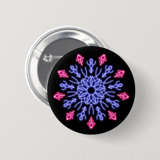 Blume aus blauem und rotem Neon Button (Vorne & Hinten)