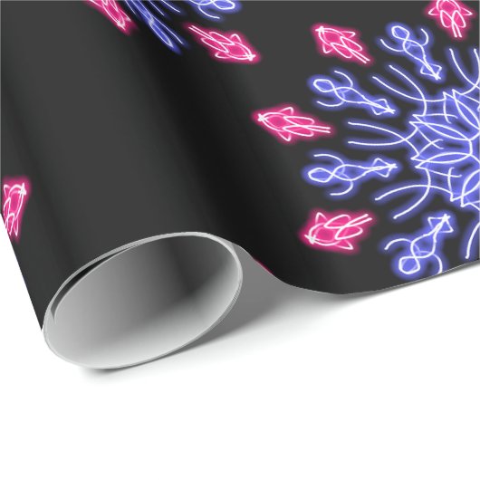 Blume aus blauem und rotem Neon Geschenkpapier (Rolleneckpunkt)
