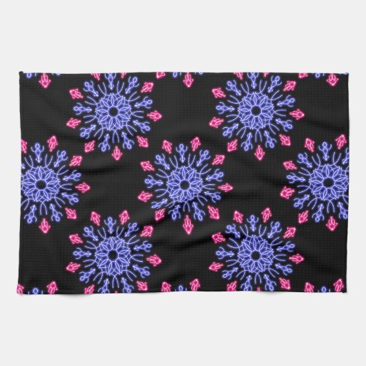 Blume aus blauem und rotem Neon Geschirrtuch (Horizontal)