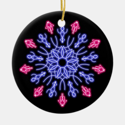 Blume aus blauem und rotem Neon Keramik Ornament (Vorne)