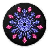 Blume aus blauem und rotem Neon Keramikknauf (Vorderseite)