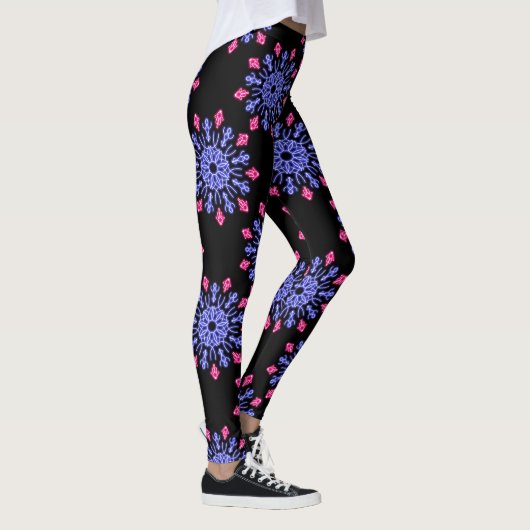 Blume aus blauem und rotem Neon Leggings (Rechts)