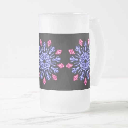 Blume aus blauem und rotem Neon Mattglas Bierglas (VorderseiteRechts)