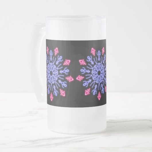 Blume aus blauem und rotem Neon Mattglas Bierglas (Vorderseite Links)