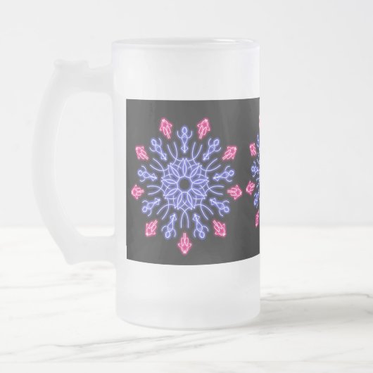 Blume aus blauem und rotem Neon Mattglas Bierglas (Links)