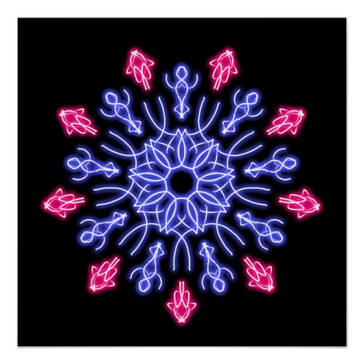 Blume aus blauem und rotem Neon Poster (Vorderseite)