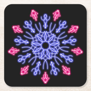 Blume aus blauem und rotem Neon Rechteckiger Pappuntersetzer