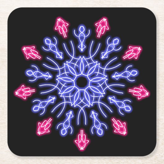 Blume aus blauem und rotem Neon Rechteckiger Pappuntersetzer (Vorderseite)