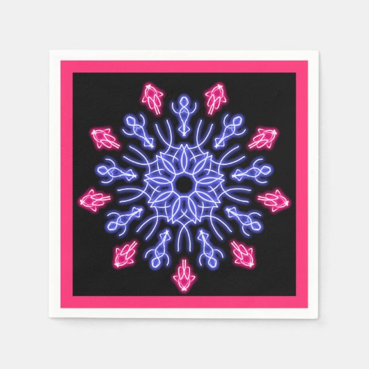 Blume aus blauem und rotem Neon Serviette (Vorderseite)