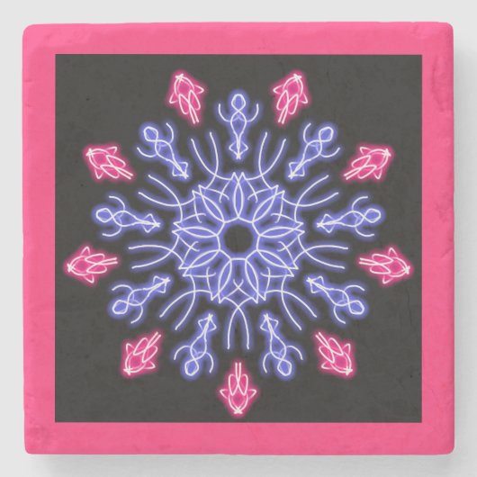 Blume aus blauem und rotem Neon Steinuntersetzer (Vorderseite)