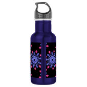 Blume aus blauem und rotem Neon Trinkflasche (Rückseite)