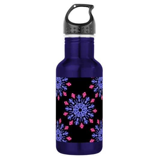Blume aus blauem und rotem Neon Trinkflasche (Vorderseite)