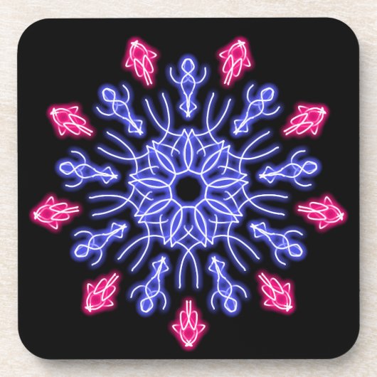 Blume aus blauem und rotem Neon Untersetzer (Vorderseite)