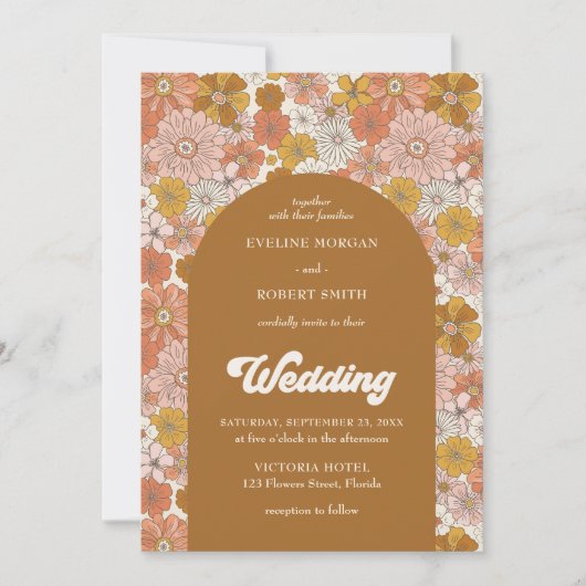 Blume aus Boho, Braunorange und Elfenbein Einladung (Vorderseite)