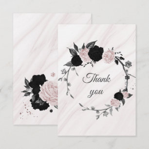 Blume aus botanischem Marmor, schwarz und rosa, da Dankeskarte