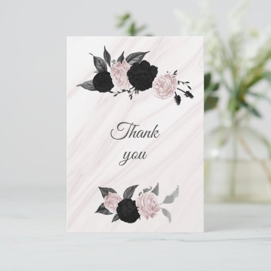 Blume aus botanischem Marmor, schwarz und rosa Dankeskarte (Stehend Vorderseite)