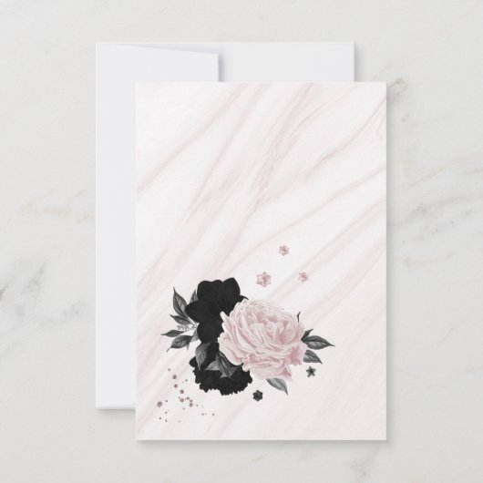 Blume aus botanischem Marmor, schwarz und rosa Dankeskarte (Rückseite)